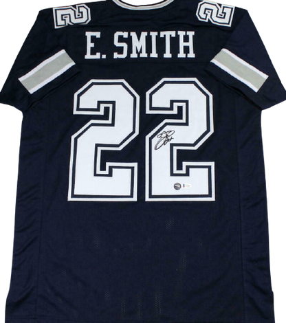 Emmitt Smith Dallas Cowboys Signed Blue Pro Style Jersey with White Numbers (BAS COA)