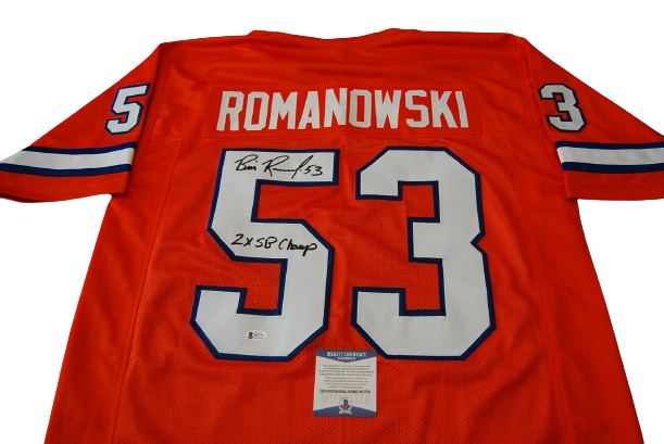 BILL ROMANOWSKI Denver Broncos signed Jersey Witnessed 2X SB CHAMP 3 ( —  Ultimate Autographs