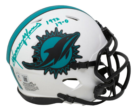 Mercury Morris Miami Dolphins Signed Mini Lunar Eclipse Speed Replica Helmet 17-0 w/Case (BAS COA)