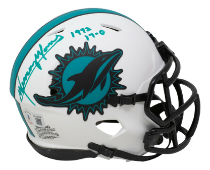 Mercury Morris Miami Dolphins Signed Mini Lunar Eclipse Speed Replica Helmet 17-0 w/Case (BAS COA)