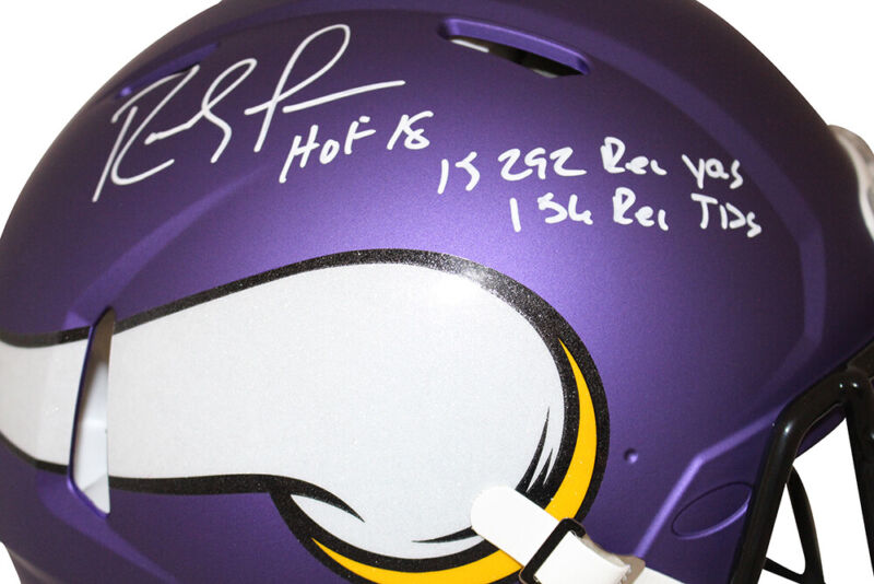 Randy Moss Signed Minnesota Vikings Authentic Speed Helmet 3 Insc BAS 28979