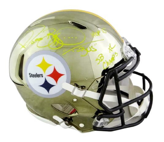 Jerome Bettis Pittsburgh Steelers Signed Steelers Full-sized Chrome Authentic Helmet with 3 Insc (BAS COA)