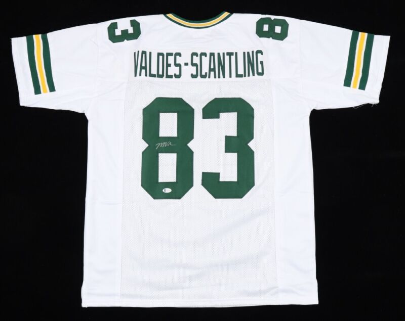 MARQUEZ VALDES-SCANTLING SIGNED AUTOGRAPHED GREEN BAY PACKERS JERSEY BECKETT COA