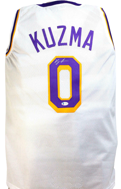 Kyle Kuzma Los Angeles Lakers Autographed White w Purple Pro Style Basketball Jersey BAS COA