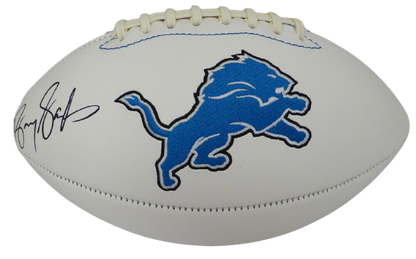 BARRY SANDERS DETROIT LIONS AUTOGRAPHED SIGNED LIONS WHITE LOGO FOOTBALL 125725 (BAS COA)