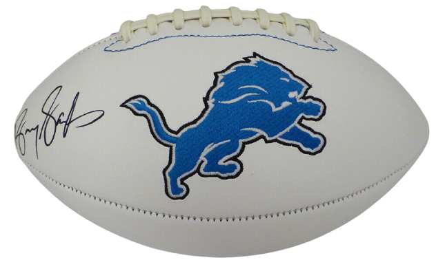 BARRY SANDERS DETROIT LIONS AUTOGRAPHED SIGNED LIONS WHITE LOGO FOOTBALL 125725 (BAS COA)