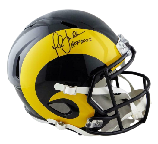 Marshall Faulk Los Angeles Rams Signed Rams Full-sized Color Rush Speed Helmet with HOF *Black BAS COA (St. Louis)