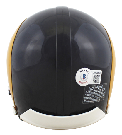 Kurt Warner St. Louis Rams 1981-99 Yellow Horn Throwback Rep Mini Helmet BAS COA (Los Angeles)