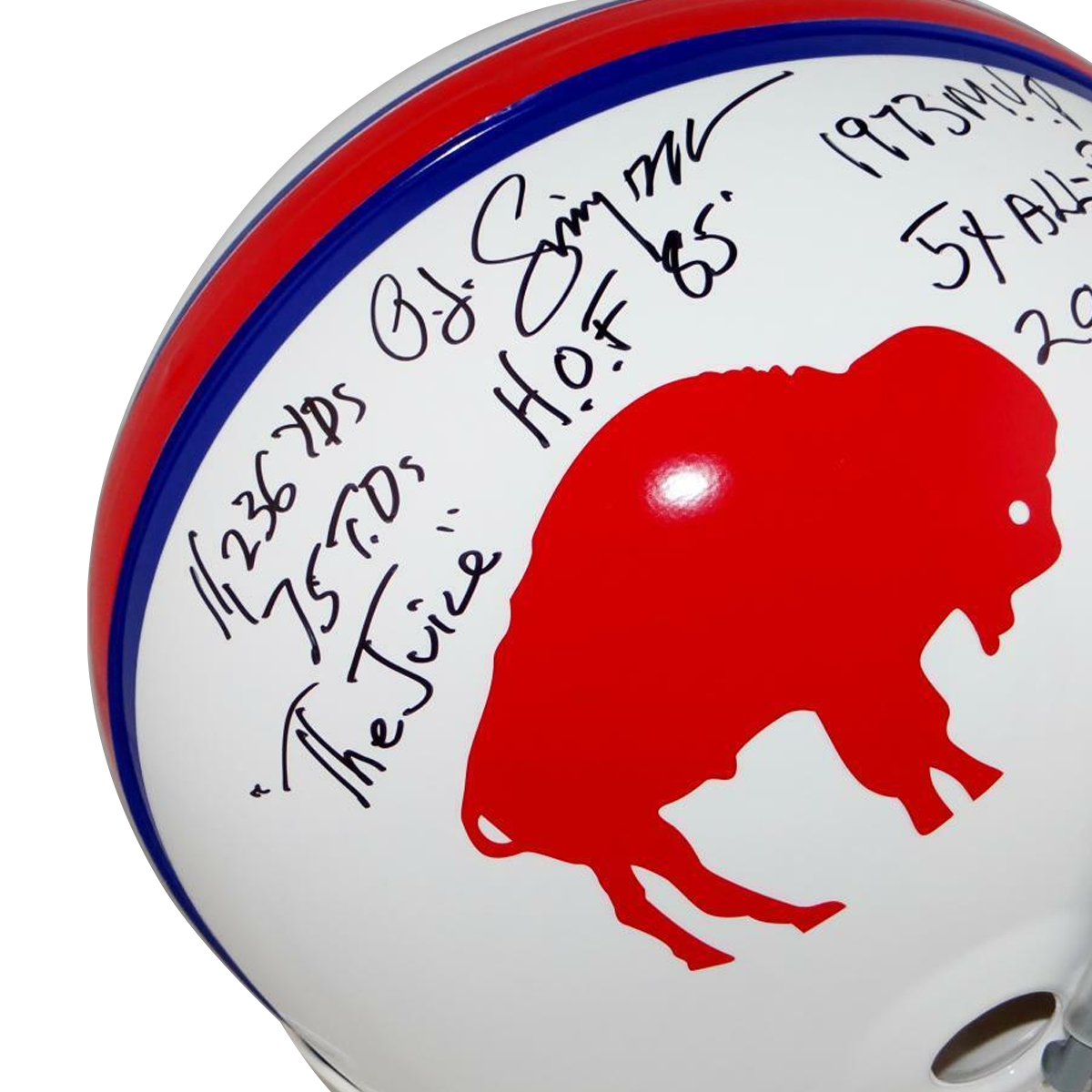 O.J. Simpson Buffalo Bills Signed F/S Authentic 65-73 TB Helmet W/ 7 Stats (JSA COA)