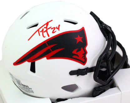 Ty Law New England Patriots Autographed Lunar Speed Mini Helmet- (BAS COA)