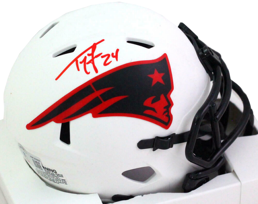 Ty Law New England Patriots Autographed Lunar Speed Mini Helmet- (BAS COA)