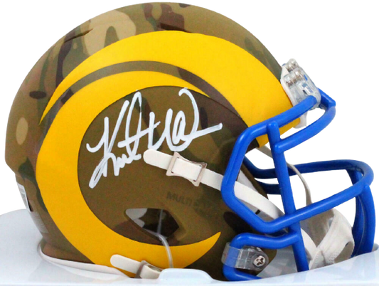 Kurt Warner St. Louis Rams Signed Camo Speed Mini Helmet BAS COA (Los Angeles)