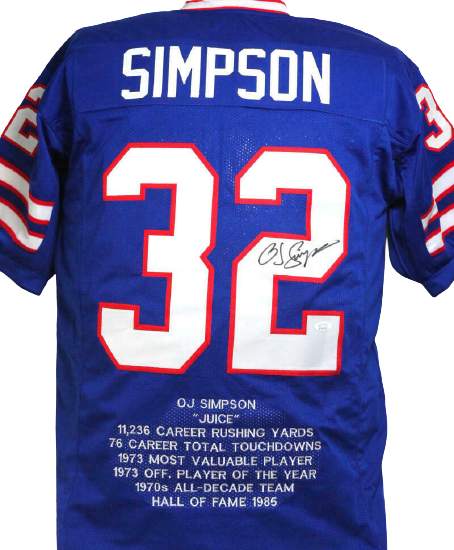 O. J. Simpson Buffalo Bills Signed Blue Pro Style STAT Jersey (JSA COA)