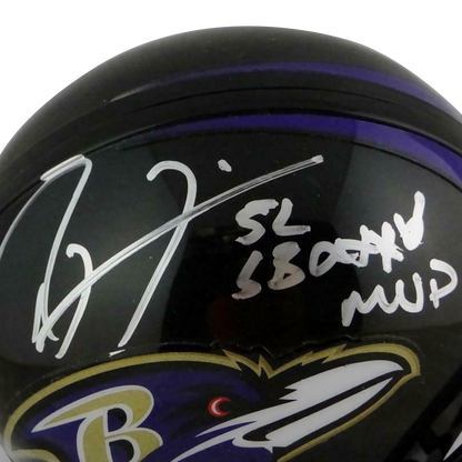 Ray Lewis Baltimore Ravens Signed Mini Helmet W/ SB MVP Insc (JSA COA)