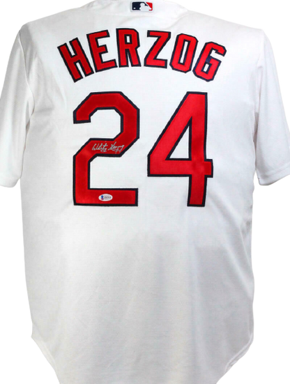 Whitey Herzog St. Louis Cardinals Signed White Majestic Jersey (BAS COA)