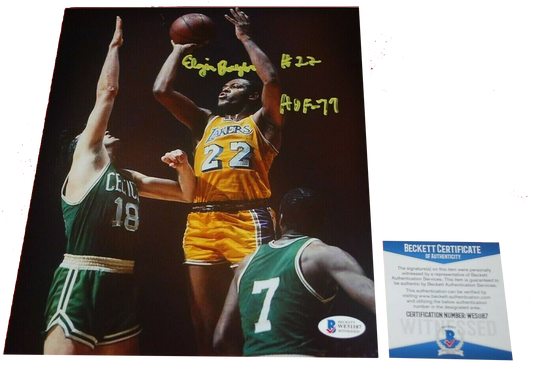 ELGIN BAYLOR Los Angeles Lakers signed 8X10 photo HOF 77 (BAS COA)