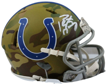 Peyton Manning Indianapolis Colts Signed Camo Speed Mini Helmet FAN COA (Baltimore)