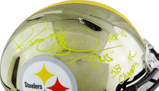 Jerome Bettis Pittsburgh Steelers Signed Steelers Full-sized Chrome Authentic Helmet with 3 Insc (BAS COA)