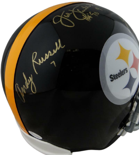 Jack Ham/Jack Lambert/Andy Russell Pittsburgh Steelers Signed Steelers 63-76 Full-sized Helmet with HOF *Gold (JSA COA)