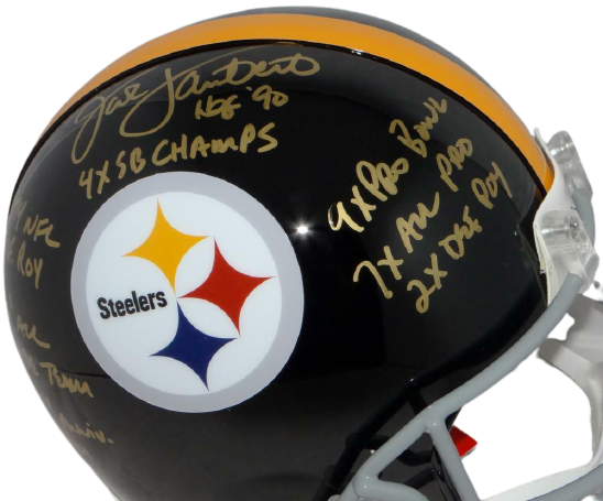 Jack Lambert Pittsburgh Steelers Signed Full-sized Steelers 63-76 TB ProLine Helmet with STATS *Gold (JSA COA)
