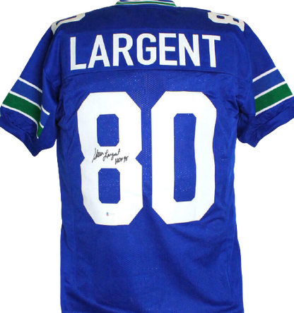 Steve Largent Seattle Seahawks Signed Blue Pro Style Jersey with HOF (BAS COA)