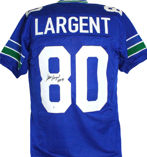 Steve Largent Seattle Seahawks Signed Blue Pro Style Jersey with HOF (BAS COA)