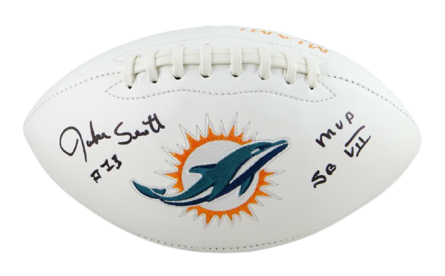 Jake Scott Miami Dolphins Signed Miami Dolphins Logo Football with MVP SB VII (JSA COA)