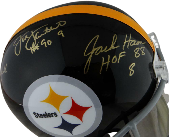 Jack Ham/Jack Lambert/Andy Russell Pittsburgh Steelers Signed Steelers 63-76 Full-sized Helmet with HOF *Gold (JSA COA)