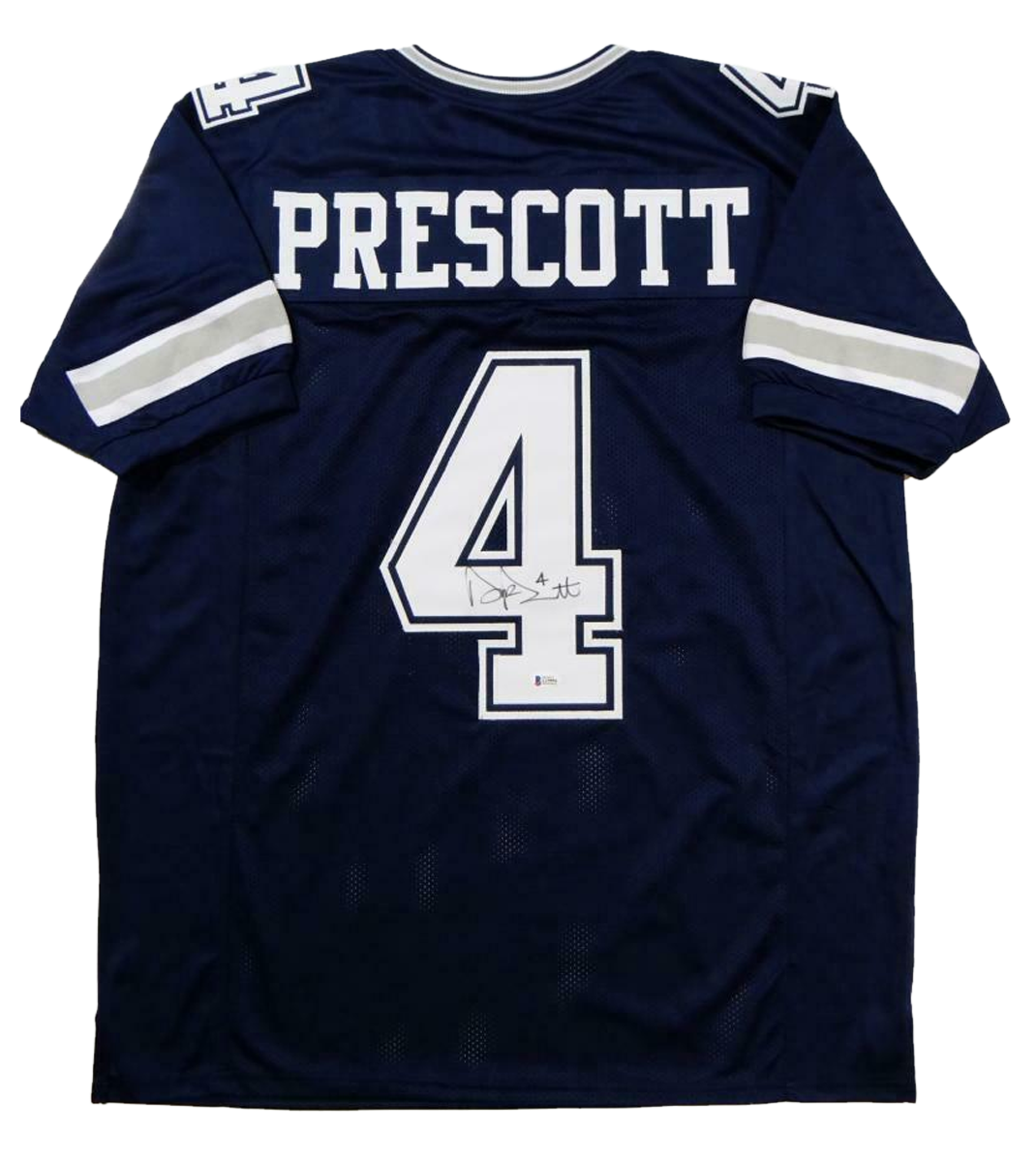 Dak Prescott Autographed Blue Pro Style Jersey- Beckett W Hologram Black