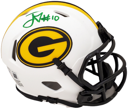 JORDAN LOVE GREEN BAY PACKERS AUTOGRAPHED LUNAR ECLIPSE WHITE SPEED MINI HELMET QR 193773 (BAS COA)