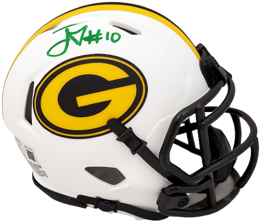 JORDAN LOVE GREEN BAY PACKERS AUTOGRAPHED LUNAR ECLIPSE WHITE SPEED MINI HELMET QR 193773 (BAS COA)