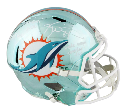 Ricky Williams Miami Dolphins Signed Miami Dolphins Full-sized Chrome Helmet with 3 Insc (JSA COA)