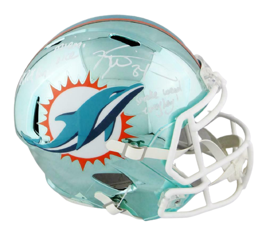 Ricky Williams Miami Dolphins Signed Miami Dolphins Full-sized Chrome Helmet with 3 Insc (JSA COA)