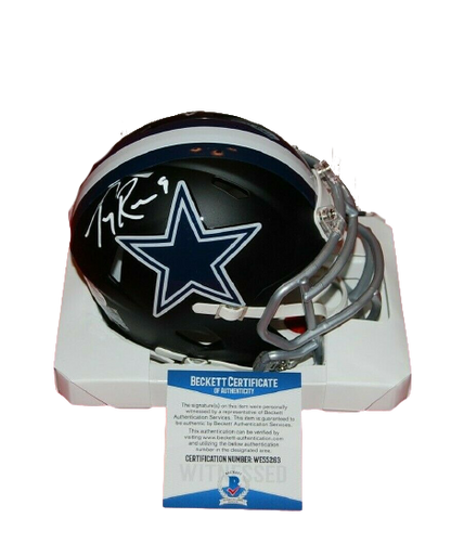 TONY ROMO Dallas Cowboys signed Flat Black Mini Helmet (BAS COA)