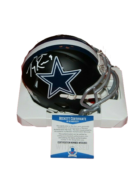 TONY ROMO Dallas Cowboys signed Flat Black Mini Helmet (BAS COA)