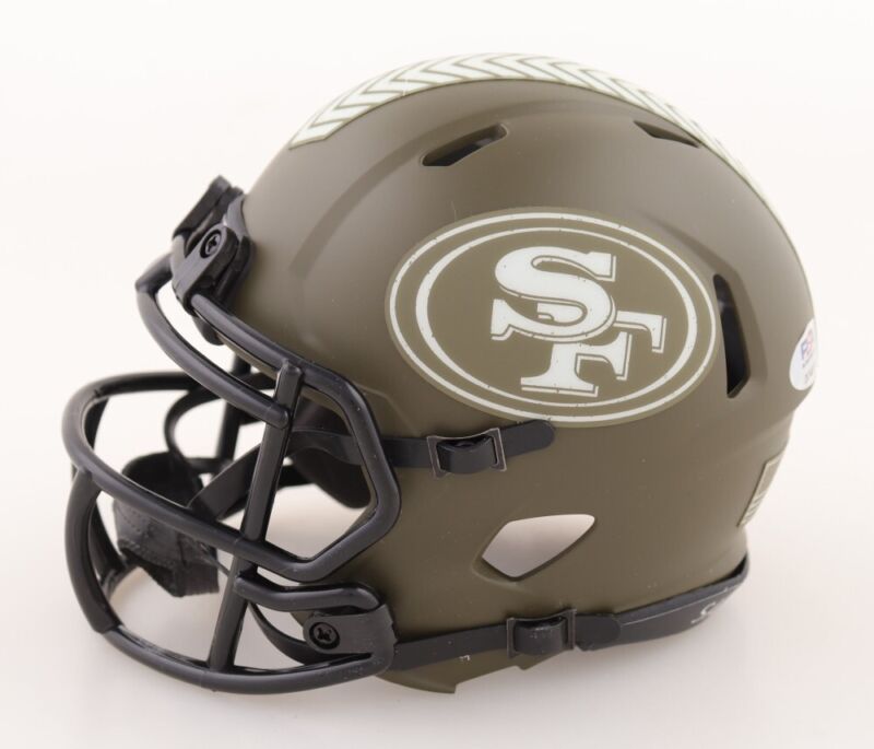 JEFF GARCIA AUTOGRAPHED SAN FRANCISCO 49ERS SALUTE 2 SERVICE MINI HELMET PSA COA