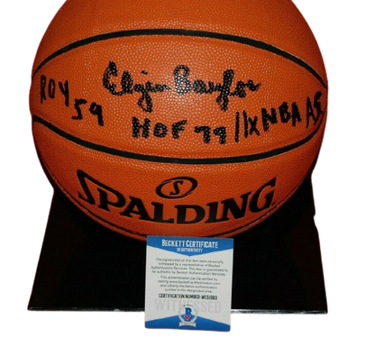 ELGIN BAYLOR Los Angeles Lakers signed Basketball HOF 77 ROY 59 11X AS BAS COA