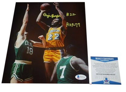 ELGIN BAYLOR Los Angeles Lakers signed 8X10 photo HOF 77 BAS COA