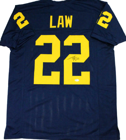 Ty Law Michigan Wolverines Signed Blue College Style Jersey (BAS COA)