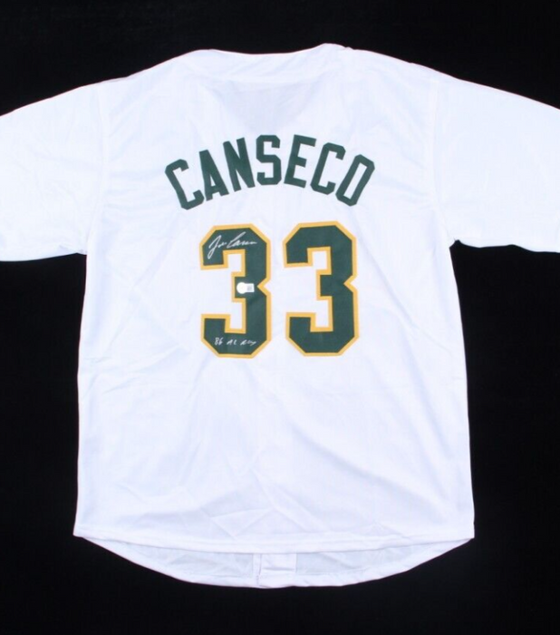 Jose Canseco Signed Oakland Athletics Jersey Inscribed 86 AL ROY(Bec –