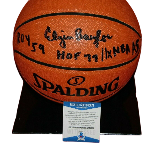 ELGIN BAYLOR Los Angeles Lakers signed Basketball HOF 77 ROY 59 11X AS (BAS COA)