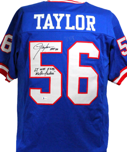 Lawrence Taylor New York Giants Signed Blue Pro Style Jersey with 2 Insc (BAS COA)