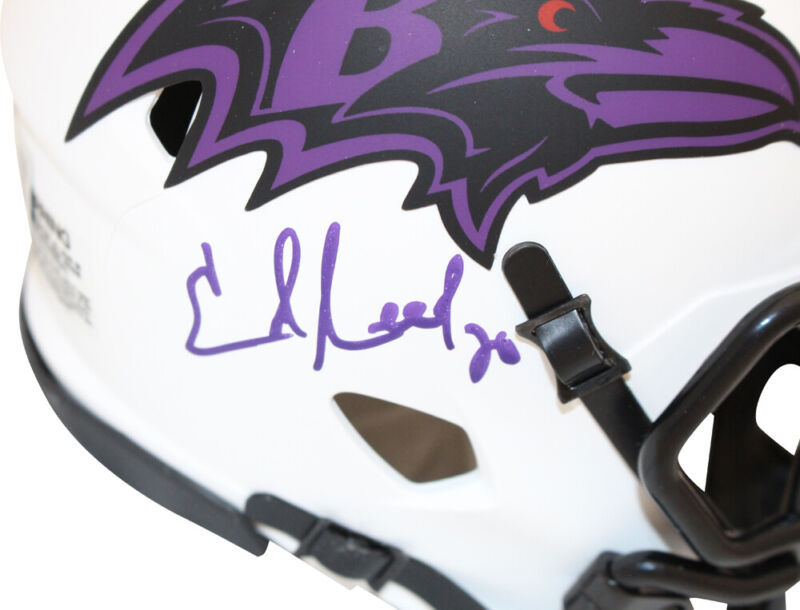 Ray Lewis & Ed Reed Autographed Baltimore Ravens Lunar Mini Helmet BAS 39863