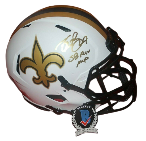 Drew Brees New Orleans Saints Signed Full-sized Lunar Eclipse Helmet with "SB XLIV MVP" 2 (BAS COA)