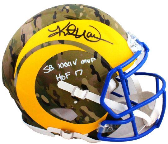 Kurt Warner St. Louis Rams Signed Rams Authentic Camo Speed F/S Helmet BAS COA (Los Angeles)