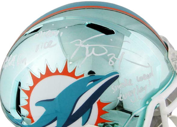 Ricky Williams Miami Dolphins Signed Miami Dolphins Full-sized Chrome Helmet with 3 Insc (JSA COA)
