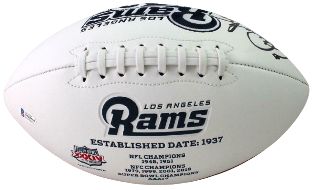 Eric Dickerson Los Angeles Rams Signed Los Angeles Rams Logo Football with HOF *Split BAS COA (St. Louis)