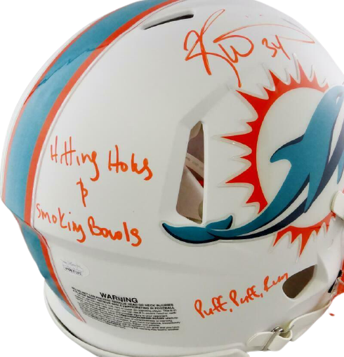 Ricky Williams Miami Dolphins Signed Dolphins Full-sized Flat White ProLine Helmet with 3 Insc (JSA COA)