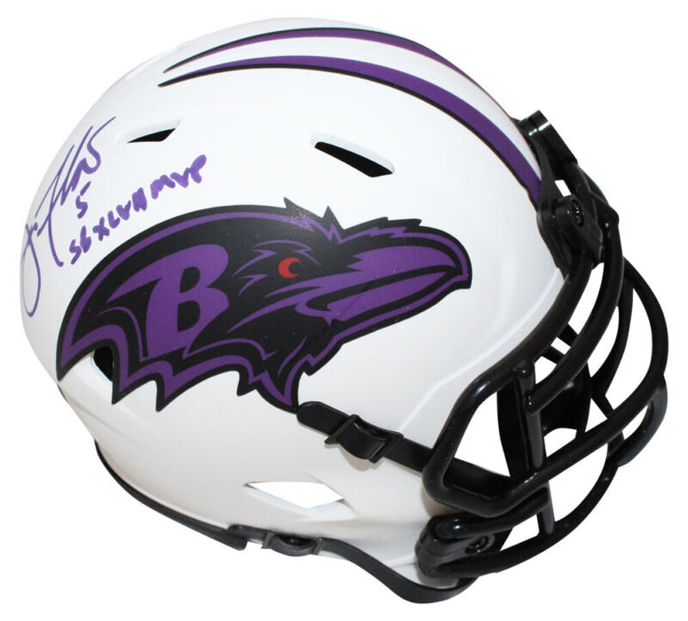 Joe Flacco Signed Baltimore Ravens Lunar Mini Helmet w/SB MVP BAS 40155