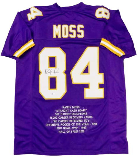 Randy Moss Minnesota Vikings Autographed Purple Pro Style STAT